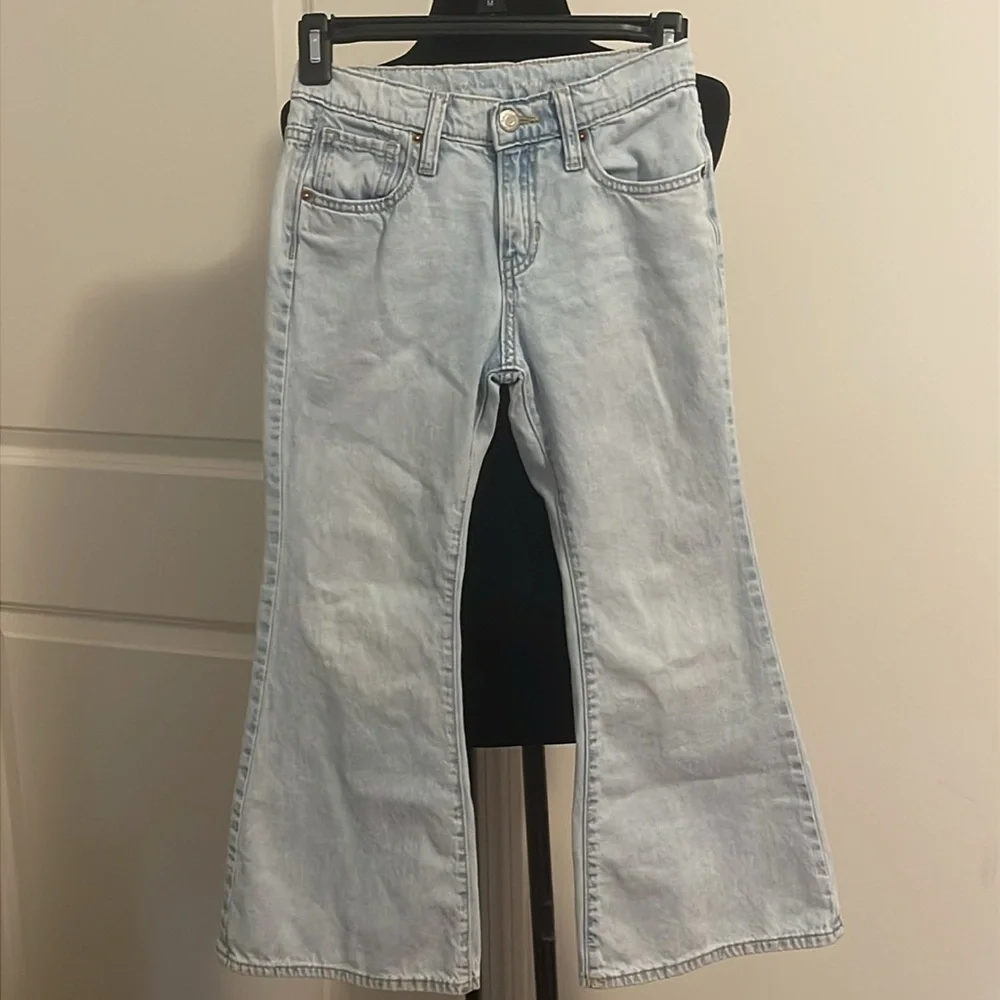 2 Pairs Girls Old Navy Adjustable Baggy Flare Baggy Wide Leg Button Jeans Size 8